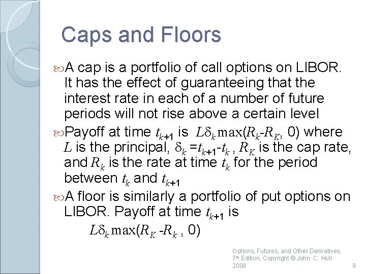 Caps and Floors A cap is a portfolio of call options on LIBOR. It