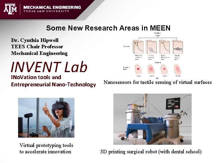 Some New Research Areas in MEEN Dr. Cynthia Hipwell TEES Chair Professor Mechanical Engineering