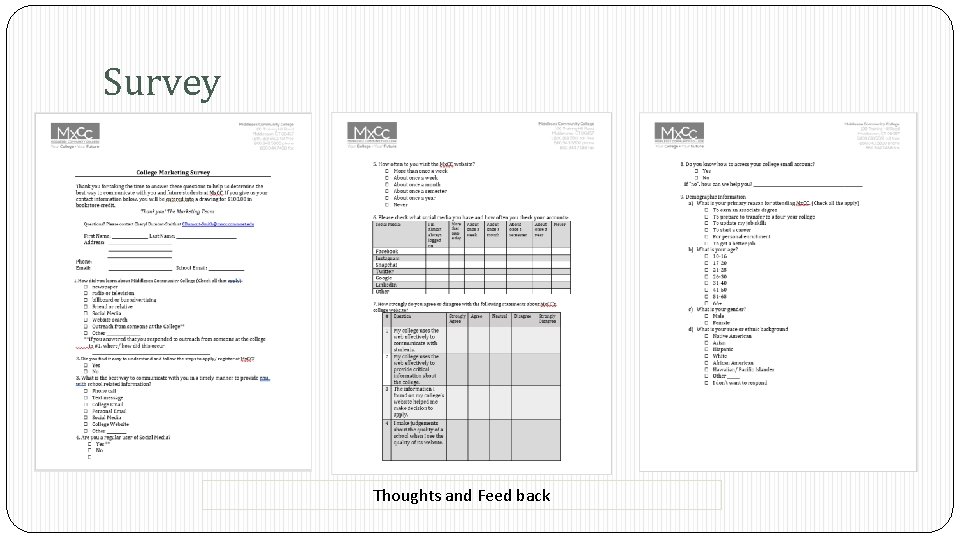 Survey Thoughts and Feed back 