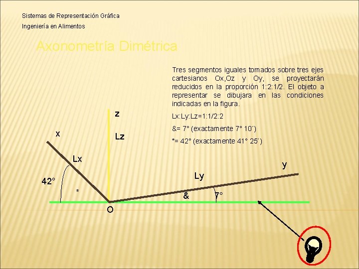 Sistemas de Representación Gráfica Ingeniería en Alimentos Axonometría Dimétrica Tres segmentos iguales tomados sobre Sistemas de Representación Gráfica Ingeniería en Alimentos Axonometría Dimétrica Tres segmentos iguales tomados sobre