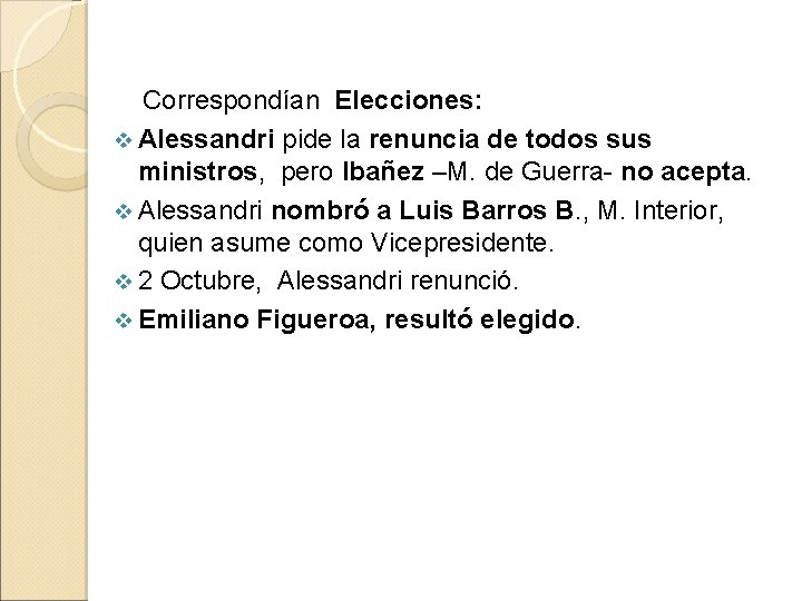 Correspondían Elecciones: v Alessandri pide la renuncia de todos sus ministros, pero Ibañez –M.
