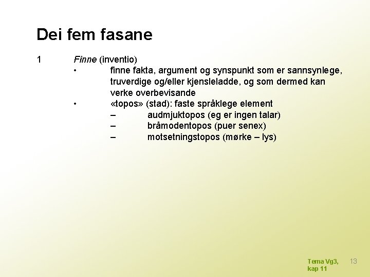 Dei fem fasane 1 Finne (inventio) • finne fakta, argument og synspunkt som er