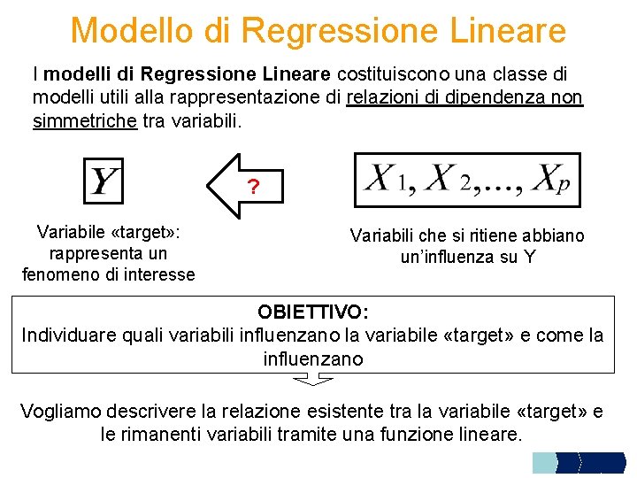 Modello di Regressione Lineare I modelli di Regressione Lineare costituiscono una classe di modelli