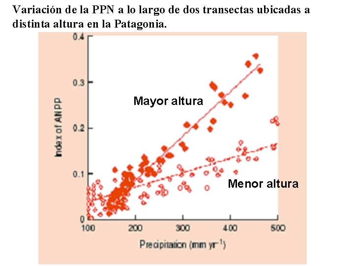 Variación de la PPN a lo largo de dos transectas ubicadas a distinta altura