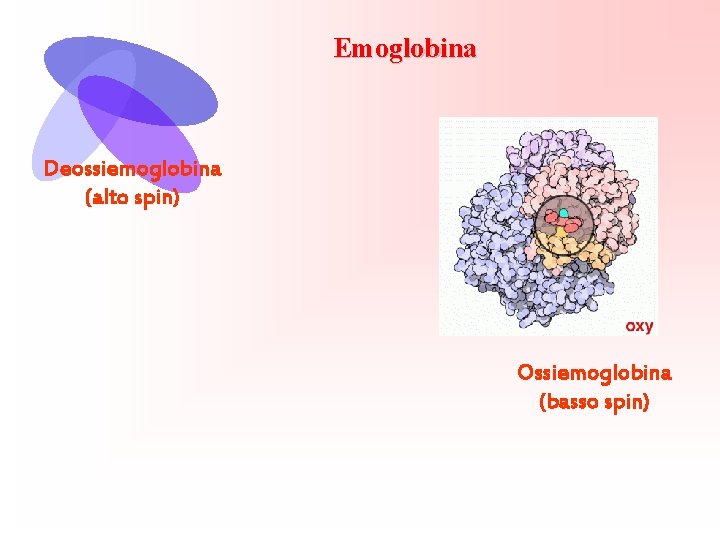 Emoglobina Deossiemoglobina (alto spin) Ossiemoglobina (basso spin) 