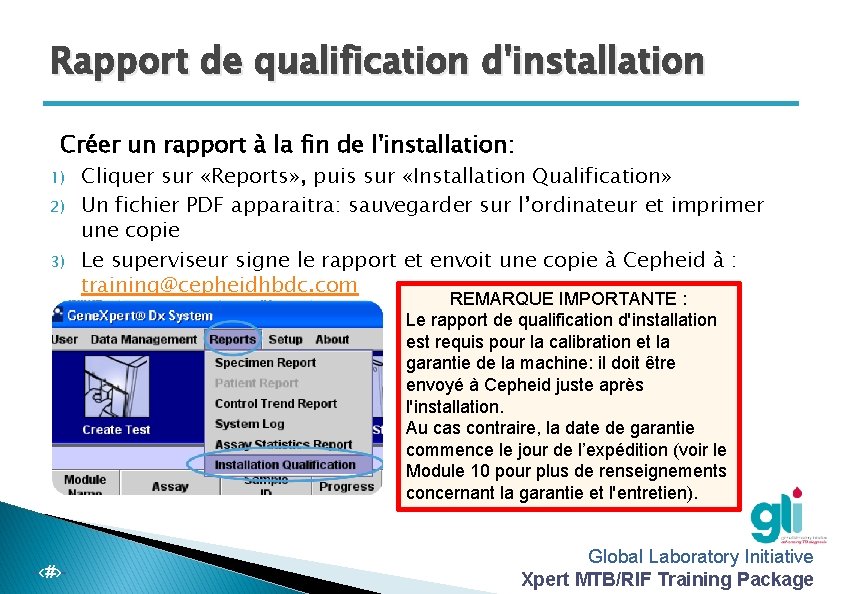 Rapport de qualification d'installation Créer un rapport à la fin de l'installation: 1) 2)