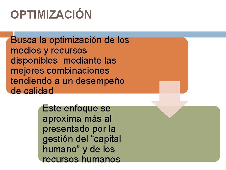 OPTIMIZACIÓN 20 Busca la optimización de los medios y recursos disponibles mediante las mejores