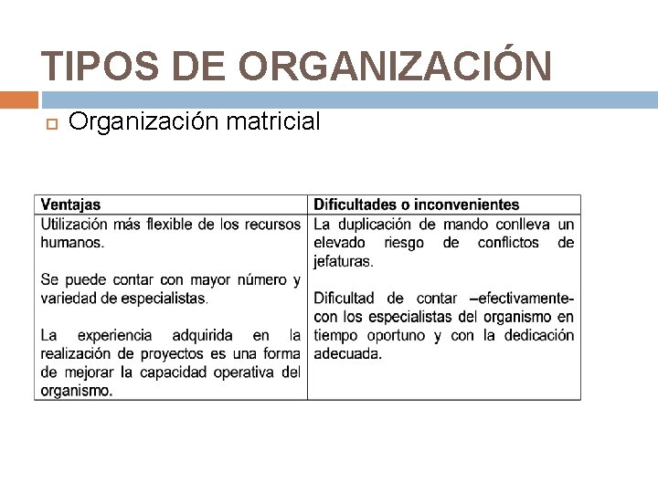 TIPOS DE ORGANIZACIÓN Organización matricial 