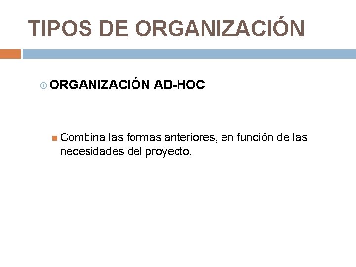 TIPOS DE ORGANIZACIÓN AD-HOC Combina las formas anteriores, en función de las necesidades del