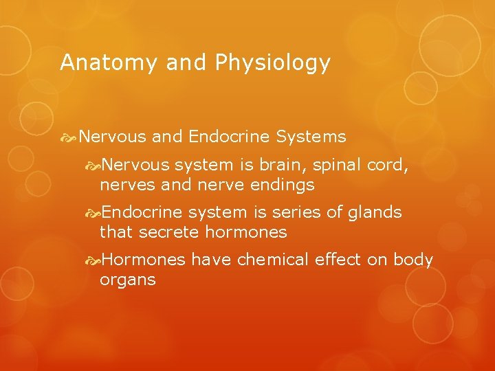 Anatomy and Physiology Nervous and Endocrine Systems Nervous system is brain, spinal cord, nerves