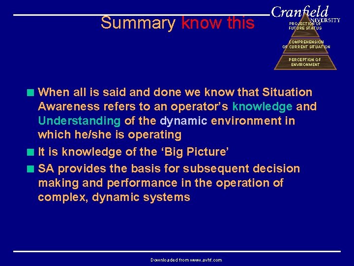 Summary know this PROJECTION OF FUTURE STATUS COMPREHENSION OF CURRENT SITUATION PERCEPTION OF ENVIRONMENT