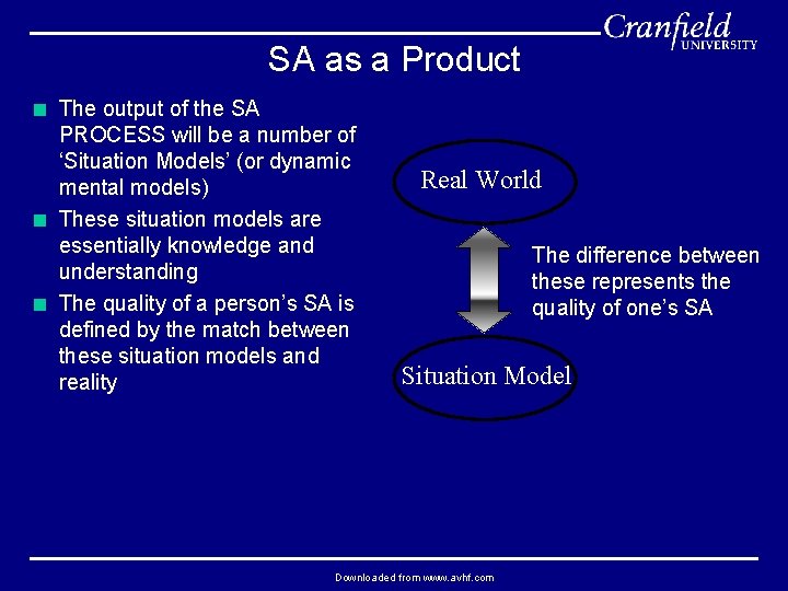 SA as a Product < The output of the SA PROCESS will be a