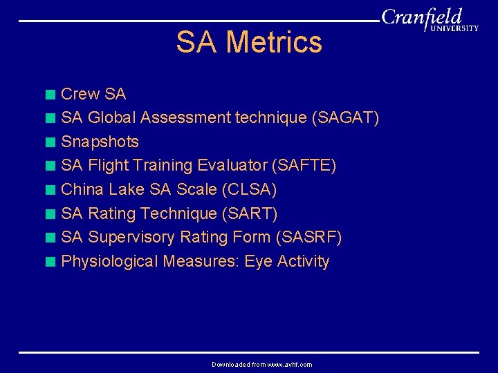SA Metrics < Crew SA < SA Global Assessment technique (SAGAT) < Snapshots <