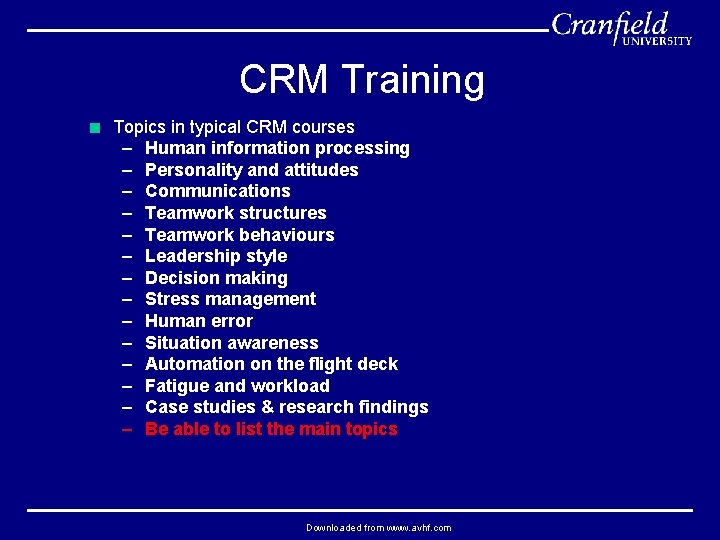 CRM Training < Topics in typical CRM courses – Human information processing – Personality