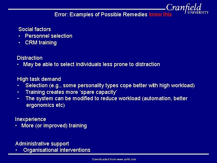 Error: Examples of Possible Remedies know this Social factors • Personnel selection • CRM