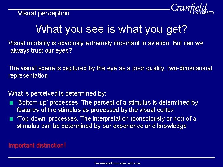 Visual perception What you see is what you get? Visual modality is obviously extremely