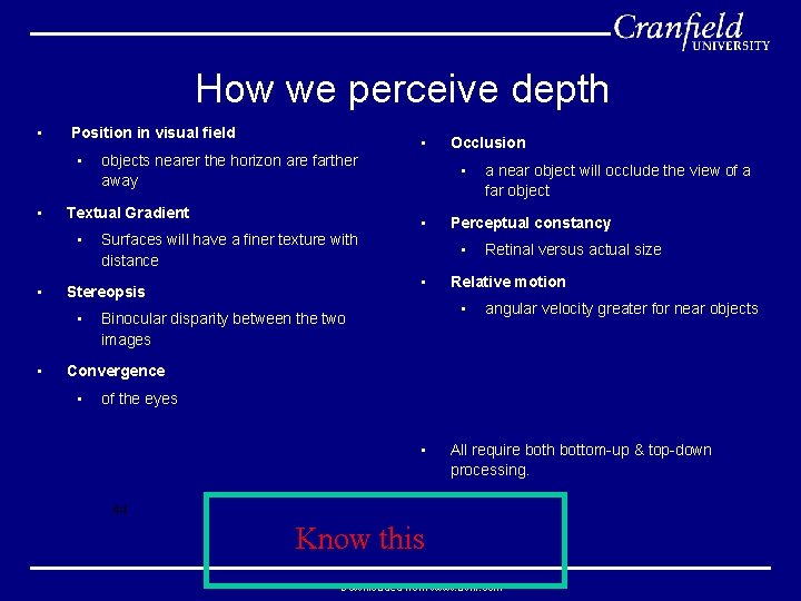 How we perceive depth • Position in visual field • • Textual Gradient •