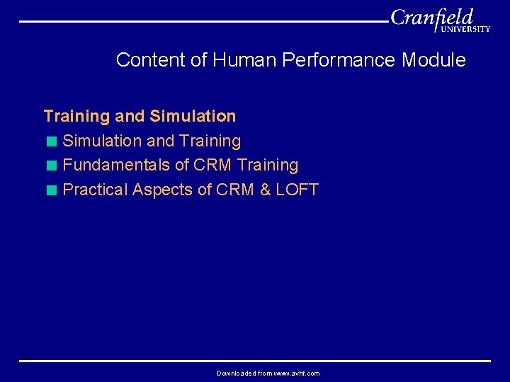Content of Human Performance Module Training and Simulation < Simulation and Training < Fundamentals