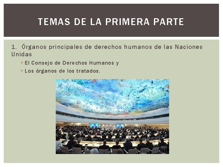 TEMAS DE LA PRIMERA PARTE 1. Órganos principales de derechos humanos de las Naciones