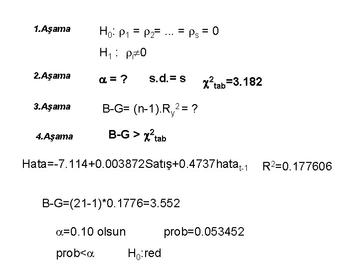 1. Aşama H 0: r 1 = r 2=. . . = rs = 1. Aşama H 0: r 1 = r 2=. . . = rs =
