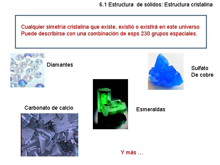 6. 1 Estructura de sólidos: Estructura cristalina Cualquier simetría cristalina que existe, existió o