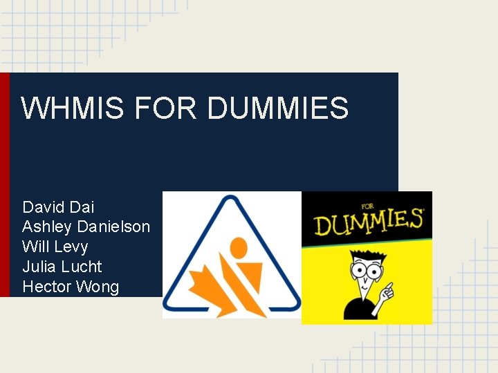 WHMIS FOR DUMMIES David Dai Ashley Danielson Will Levy Julia Lucht Hector Wong 
