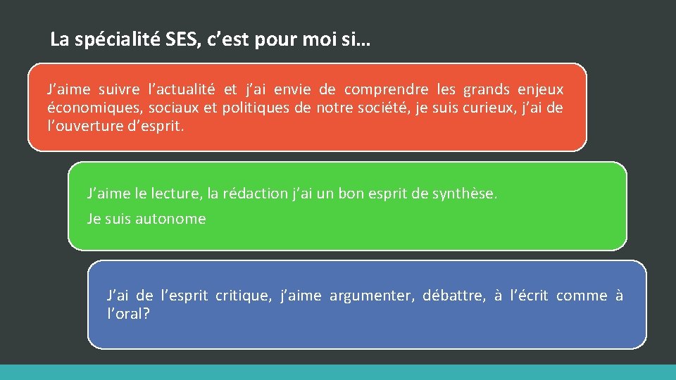 La spécialité SES, c’est pour moi si… J’aime suivre l’actualité et j’ai envie de