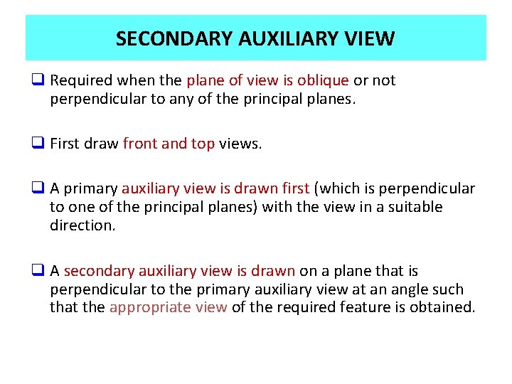 SECONDARY AUXILIARY VIEW q Required when the plane of view is oblique or not