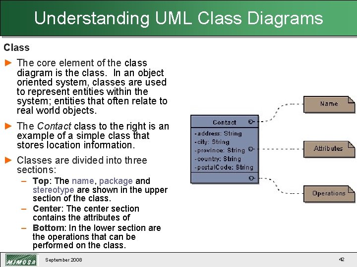 Understanding UML Class Diagrams Class ► The core element of the class diagram is