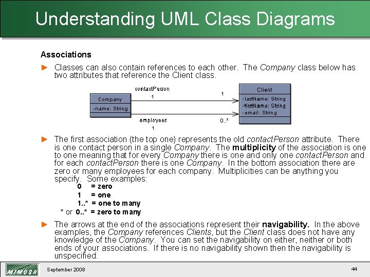 Understanding UML Class Diagrams Associations ► Classes can also contain references to each other.