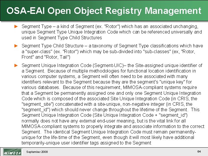 OSA-EAI Open Object Registry Management ► Segment Type – a kind of Segment (ex.
