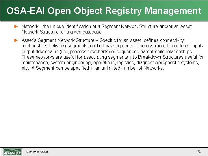 OSA-EAI Open Object Registry Management ► Network - the unique identification of a Segment
