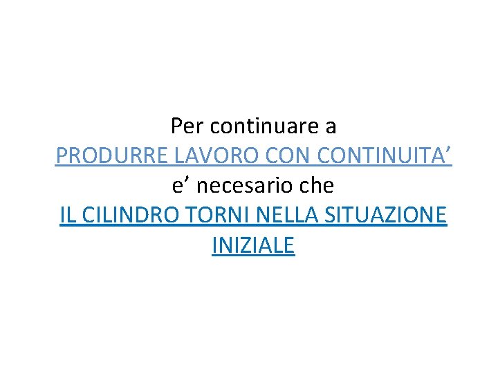 Per continuare a PRODURRE LAVORO CONTINUITA’ e’ necesario che IL CILINDRO TORNI NELLA SITUAZIONE