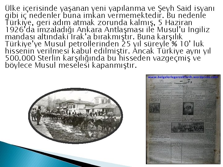 Ülke içerisinde yaşanan yeni yapılanma ve Şeyh Said isyanı gibi iç nedenler buna imkan