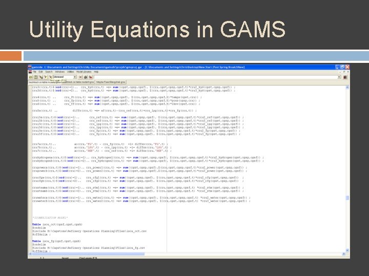 Utility Equations in GAMS 