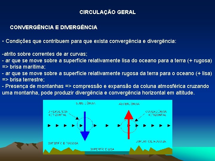 CIRCULAÇÃO GERAL CONVERGÊNCIA E DIVERGÊNCIA • Condições que contribuem para que exista convergência e