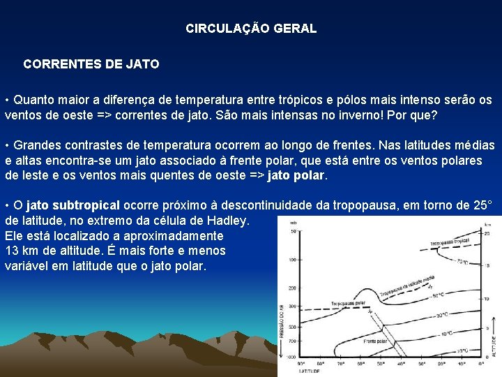 CIRCULAÇÃO GERAL CORRENTES DE JATO • Quanto maior a diferença de temperatura entre trópicos