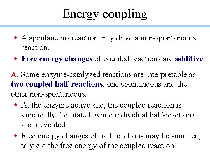 Energy coupling w A spontaneous reaction may drive a non-spontaneous reaction. w Free energy