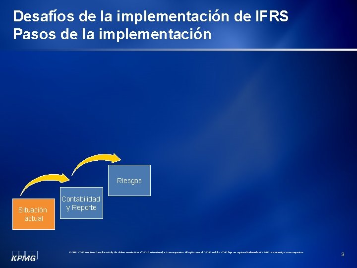 Desafíos de la implementación de IFRS Pasos de la implementación Riesgos Situación actual Contabilidad