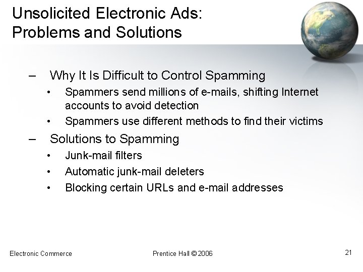 Unsolicited Electronic Ads: Problems and Solutions – Why It Is Difficult to Control Spamming