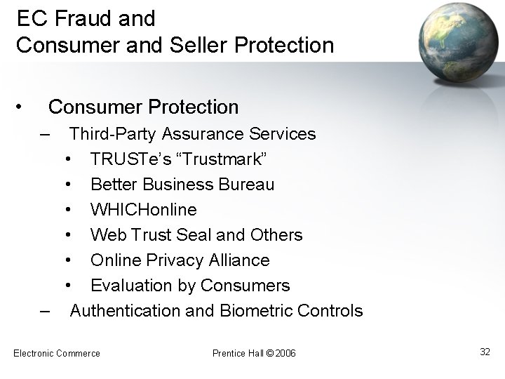 EC Fraud and Consumer and Seller Protection • Consumer Protection – Third-Party Assurance Services