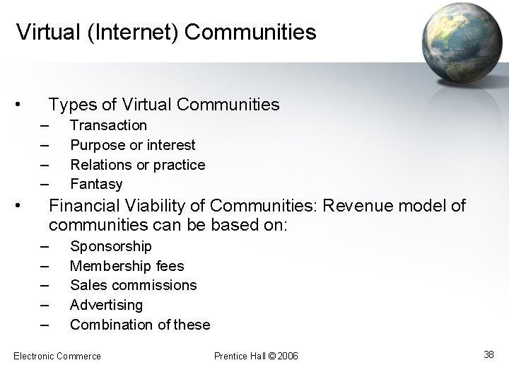 Virtual (Internet) Communities • Types of Virtual Communities – – • Transaction Purpose or