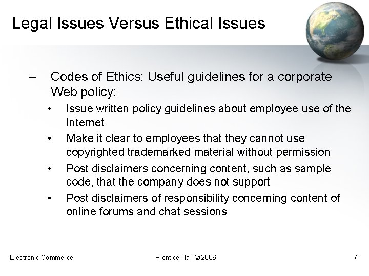 Legal Issues Versus Ethical Issues – Codes of Ethics: Useful guidelines for a corporate