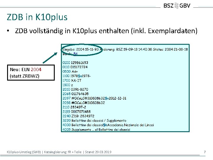 ZDB in K 10 plus • ZDB vollständig in K 10 plus enthalten (inkl.