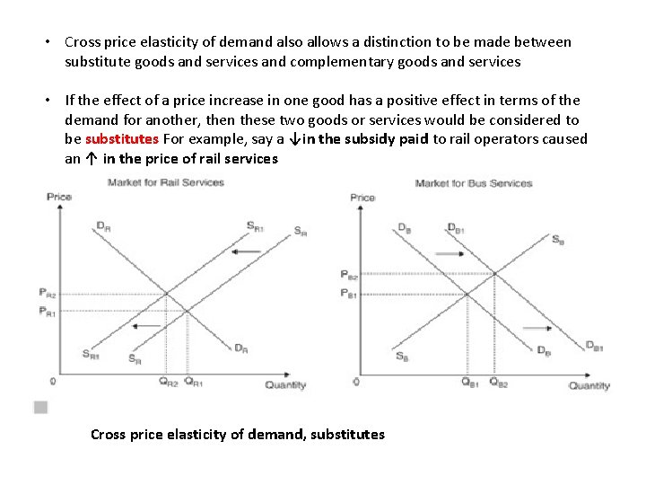  • Cross price elasticity of demand also allows a distinction to be made