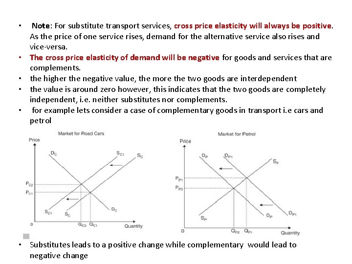  • • • Note: For substitute transport services, cross price elasticity will always