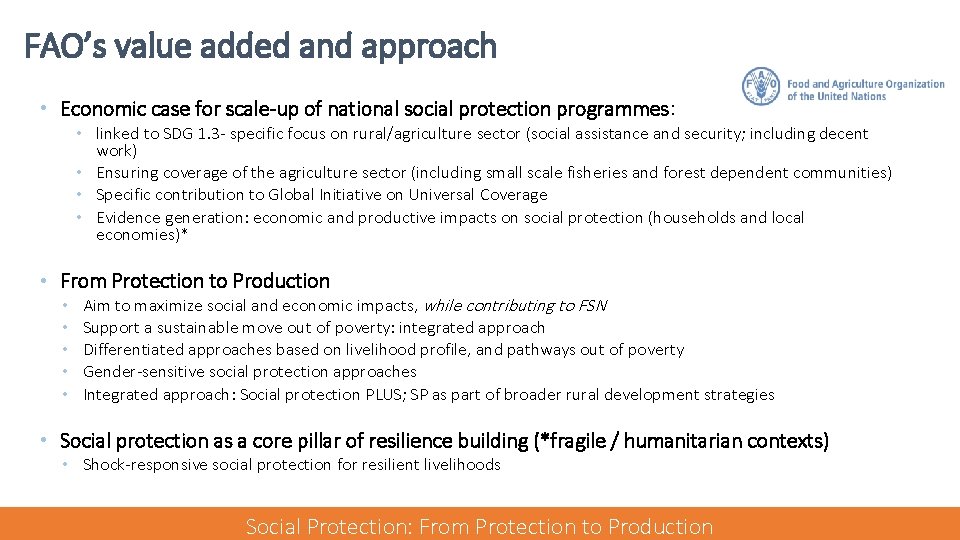 FAO’s value added and approach • Economic case for scale-up of national social protection