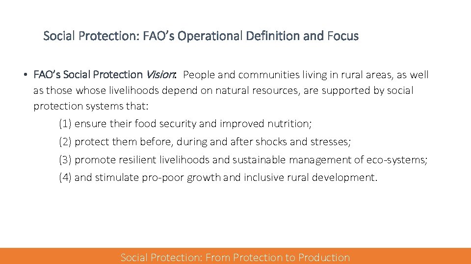 Social Protection: FAO’s Operational Definition and Focus • FAO’s Social Protection Vision: People and