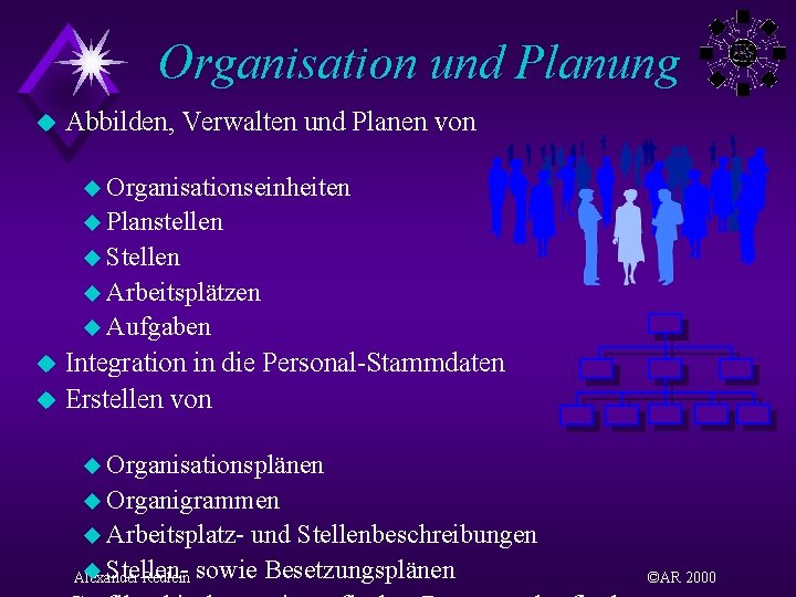 Organisation und Planung u Abbilden, Verwalten und Planen von u Organisationseinheiten u Planstellen u