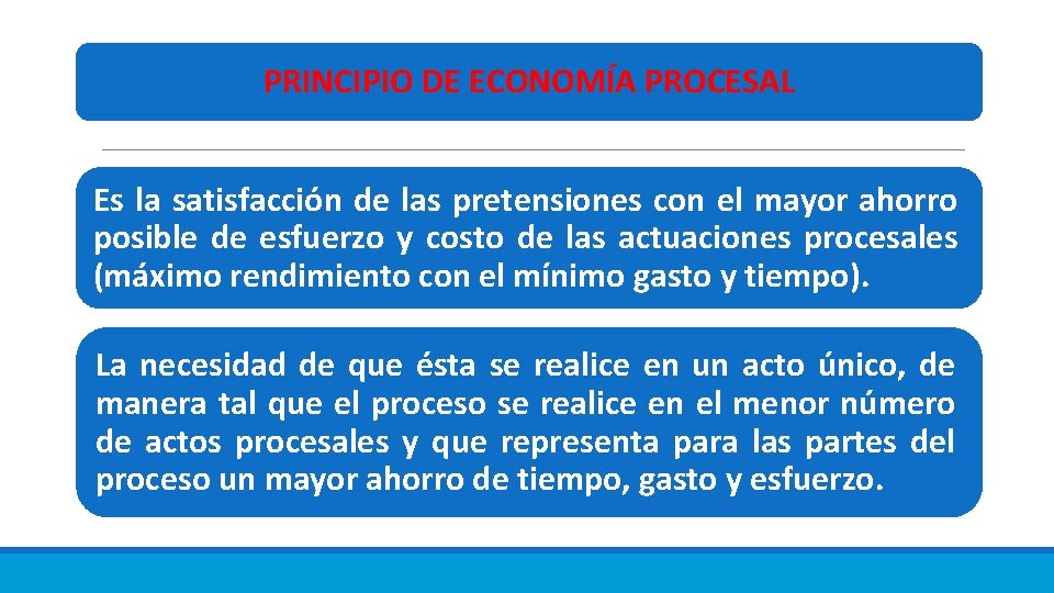 PRINCIPIO DE ECONOMÍA PROCESAL Es la satisfacción de las pretensiones con el mayor ahorro